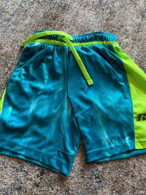 Russell Athletic Teal and Neon Green Kids Shorts